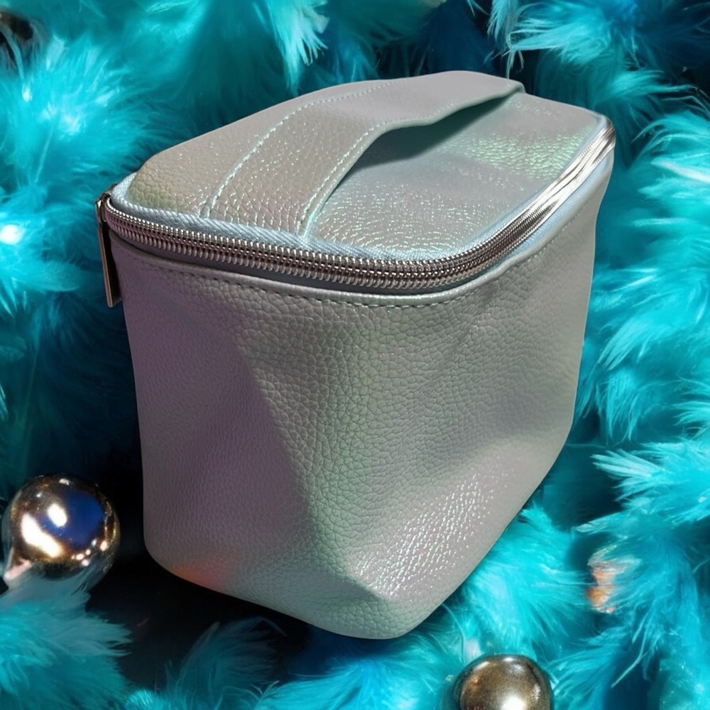 Iridescent Metallic Makeup Bag with Zipper Closure